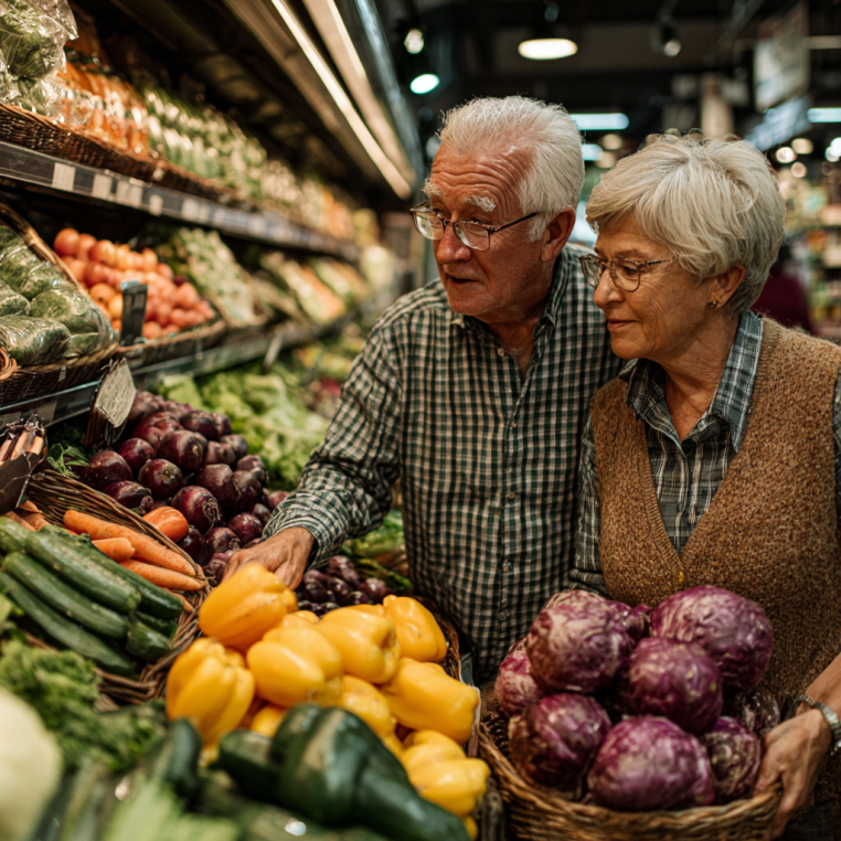 Възрастна жена готви здравословна храна